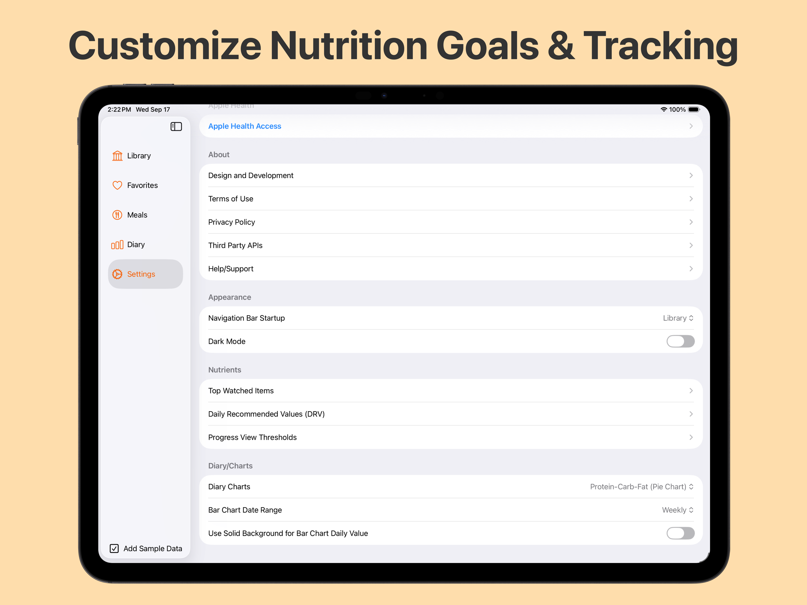 Customize Nutrition Goals and Tracking